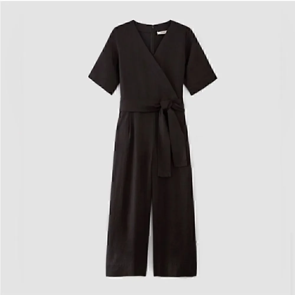NEW Everlane The Linen Cross Front Jumpsuit Black‎ 6 Sustainable